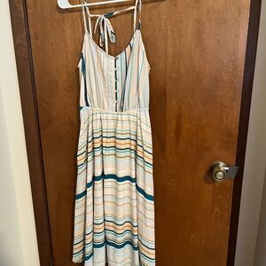 LC Lauren Conrad Teal and Cream Striped Backless Dress